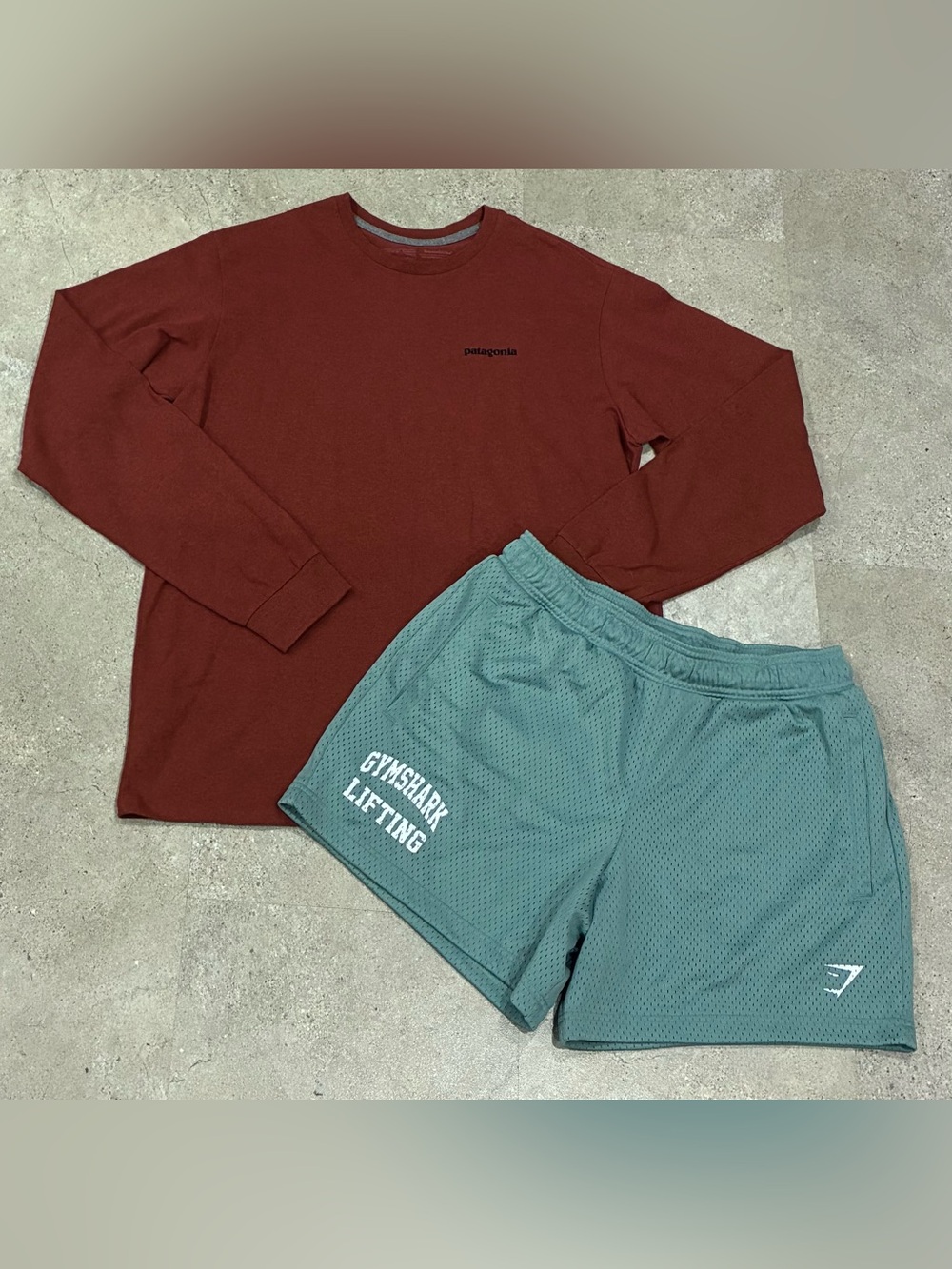 Mens GYMSHARK/PATAGONIA Lifting Lined Athletic Shorts & Shirt, sz Medium